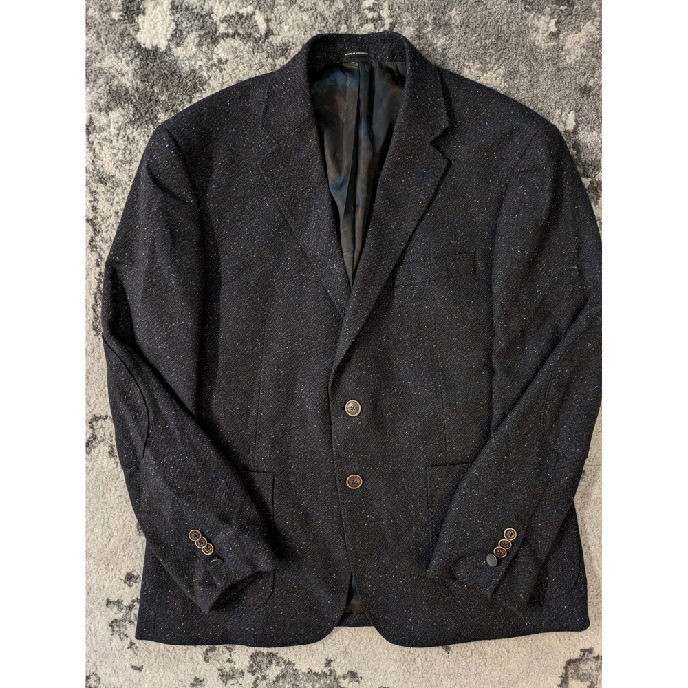 Joseph Abboud Joe Wool Flecked Tweed Herringbone Blazer 42S Elbow Patch Slim Fit